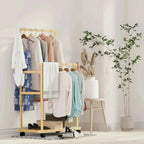 Bamboo Garment Rack with Storage Shelves Coat Rack