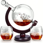 Decanter Globe Set With 2 Etched Glasses