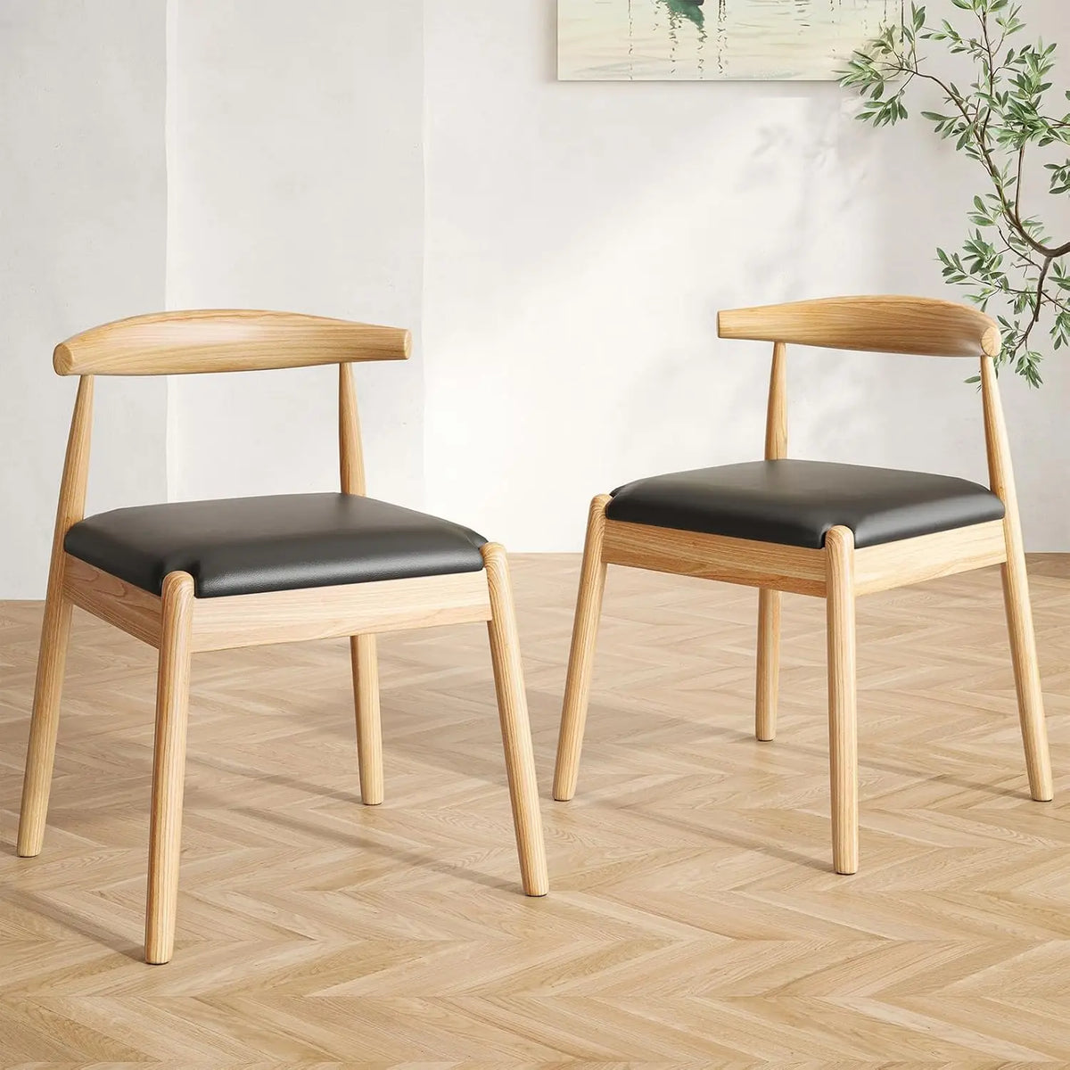 Mid-Century Modern Solid Wood Dining Chairs Set of 2
