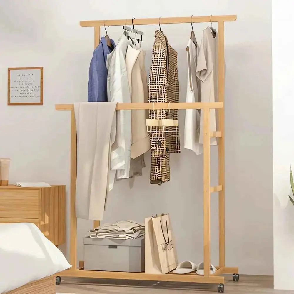 Bamboo Garment Rack with Storage Shelves Coat Rack