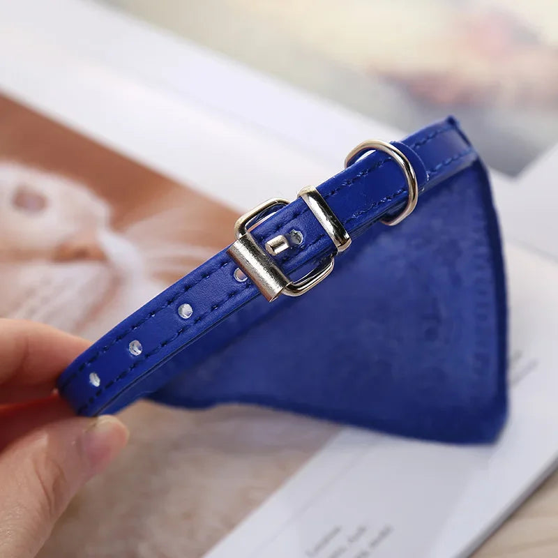 Adjustable PU Dog/Cat Collar with Detachable Scarf | For Small Medium Dogs and Cats