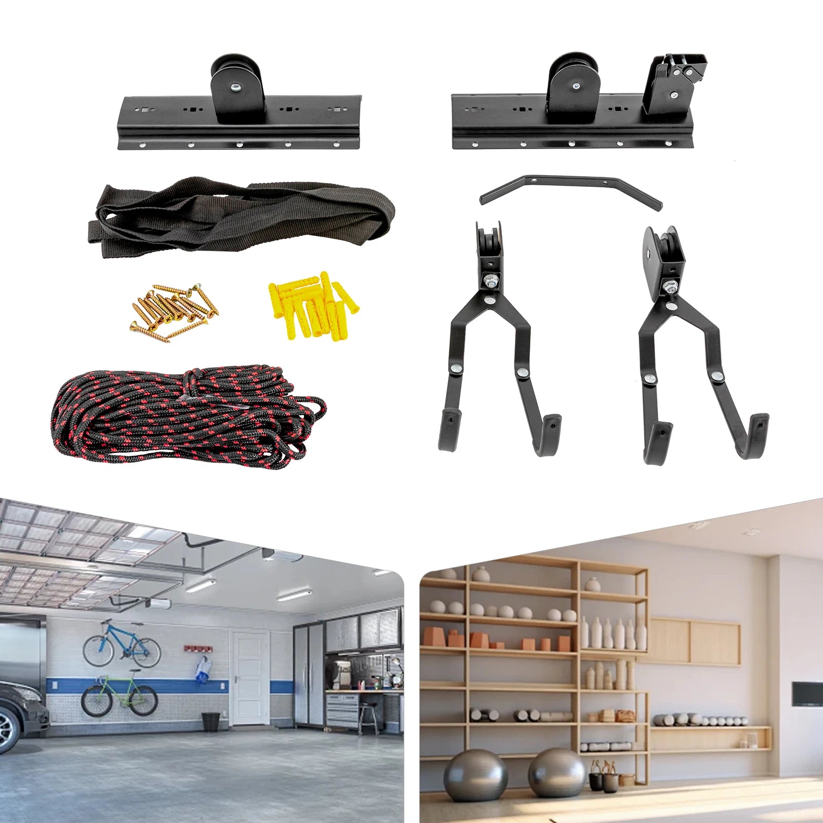 Garage/Home-Gym Bike Storage Pulley System