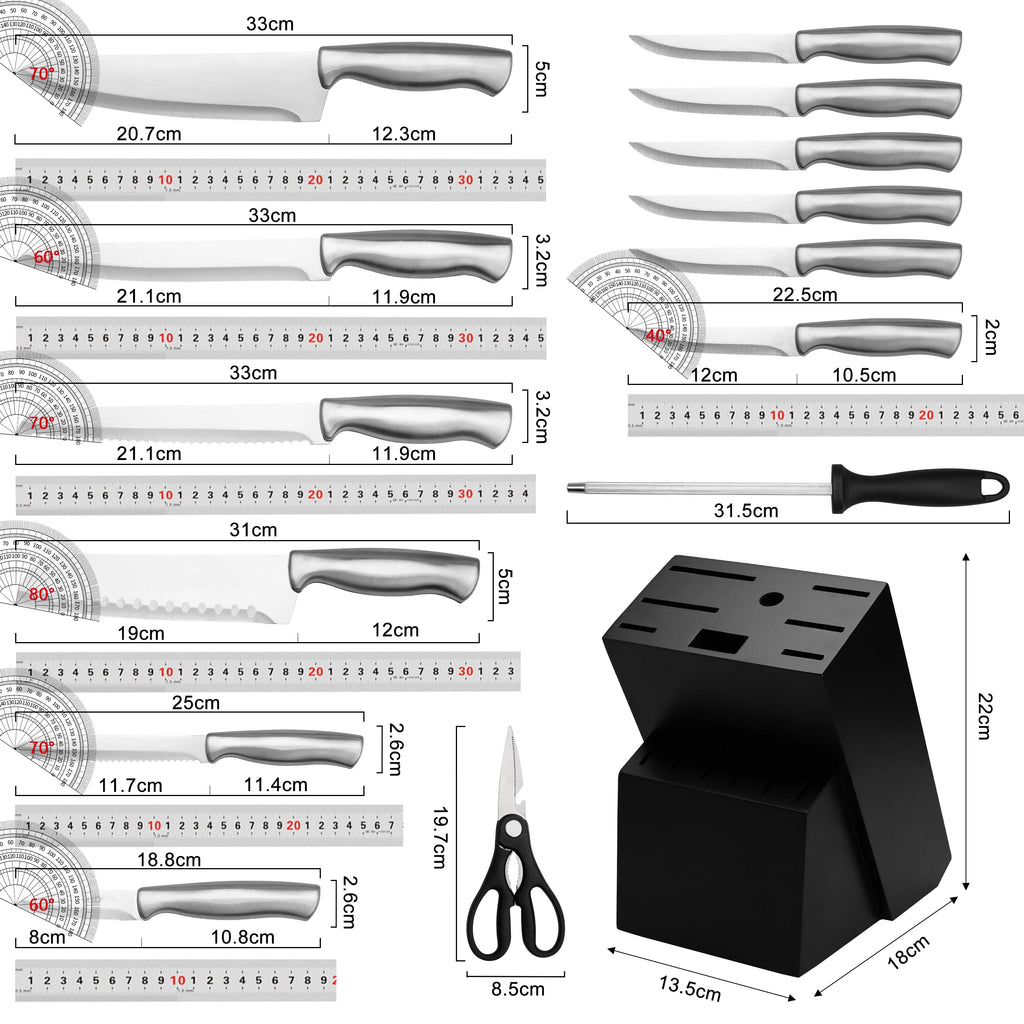 15Pcs Full Stainless Steel Kitchen Knife Set