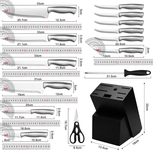 15Pcs Full Stainless Steel Kitchen Knife Set