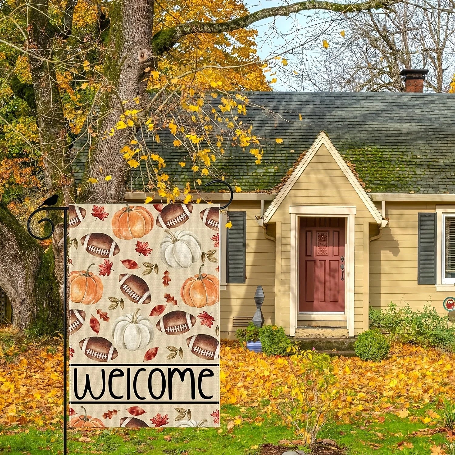 Pumpkin & Football Fall Welcome Garden Flag