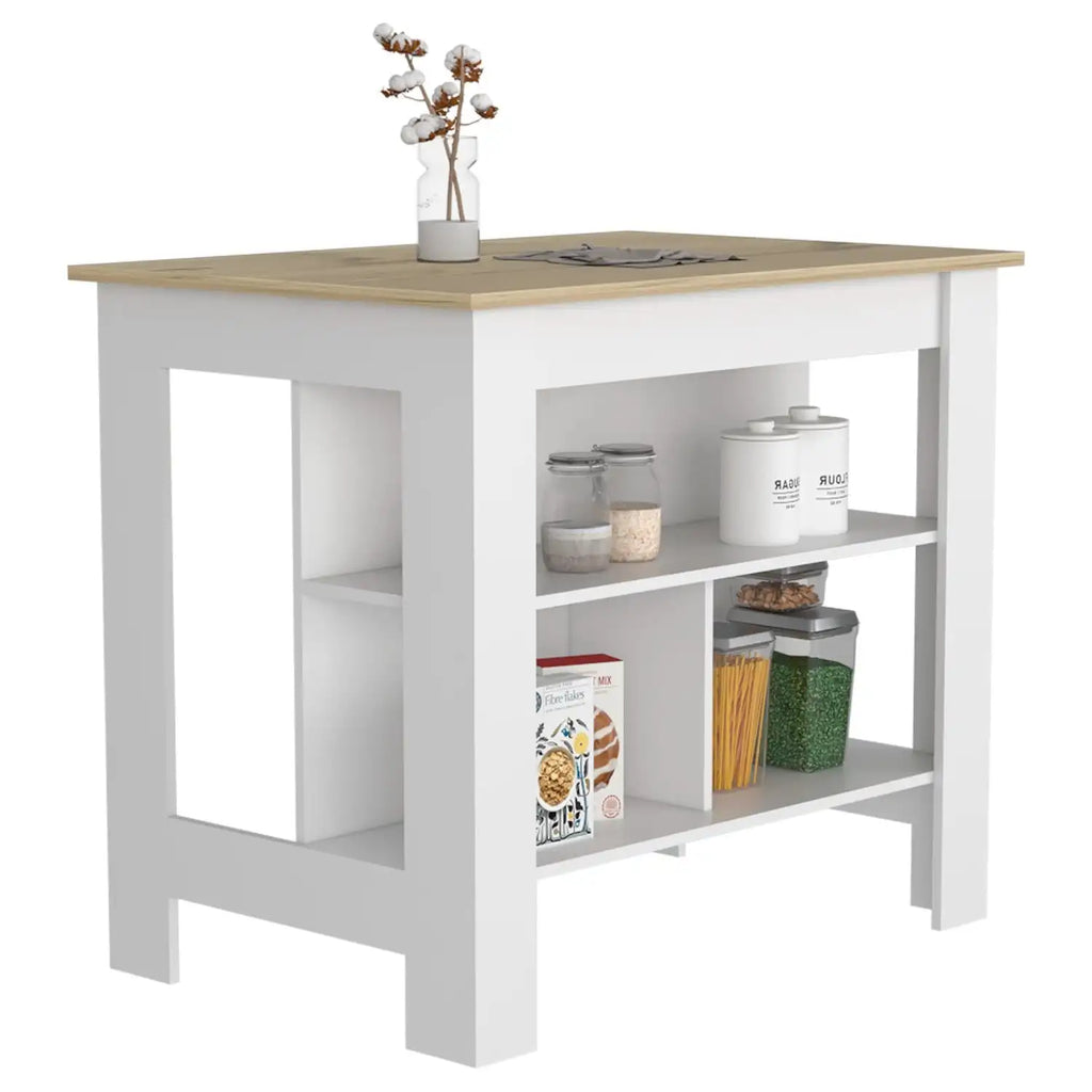 Cala Kitchen Island, 3 Shelves White/Light Oak