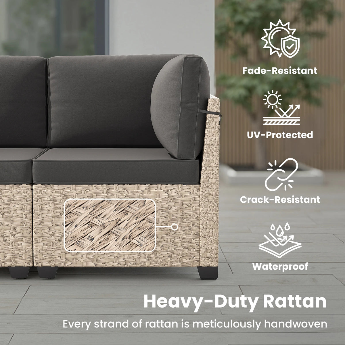 7-Piece Patio Rattan Set with Tempered Glass Table