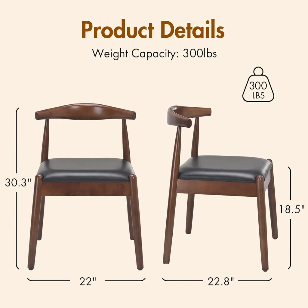 Mid-Century Modern Solid Wood Dining Chairs Set of 2