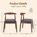 Mid-Century Modern Solid Wood Dining Chairs Set of 2