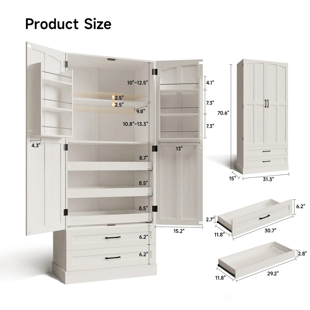 6 Door Pantry Storage Cabinet with Shelves, 71"