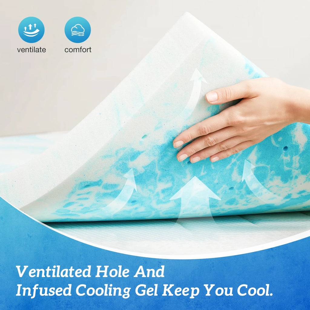 2" Memory Foam/Gel Breathable Cooling Mattress Topper