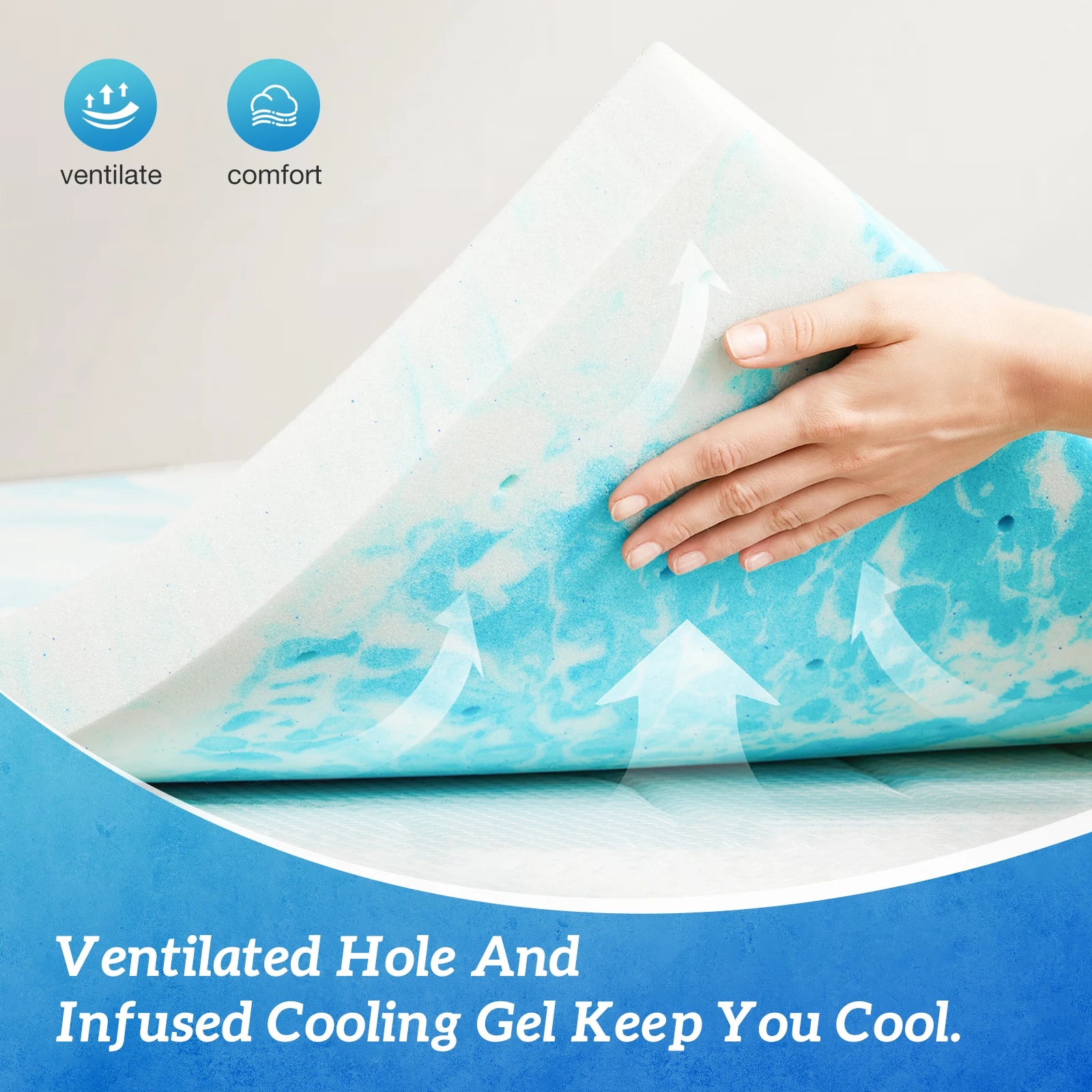 2" Memory Foam/Gel Breathable Cooling Mattress Topper