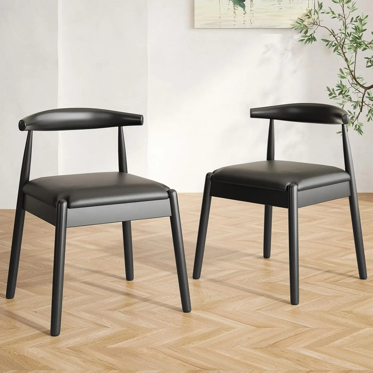 Mid-Century Modern Solid Wood Dining Chairs Set of 2