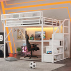 Queen Loft Bed Frame, Stairs/Storage/Wardrobe/Bedside Shelf