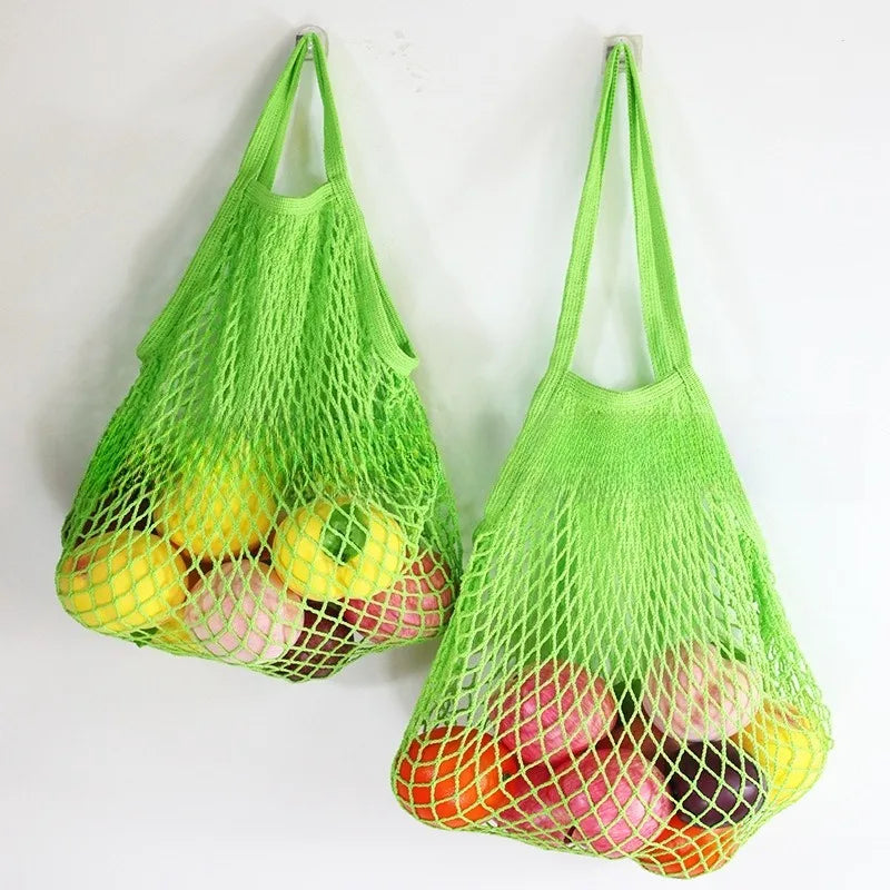2-Pcs Reusable Cotton Mesh Produce Shopping Tote