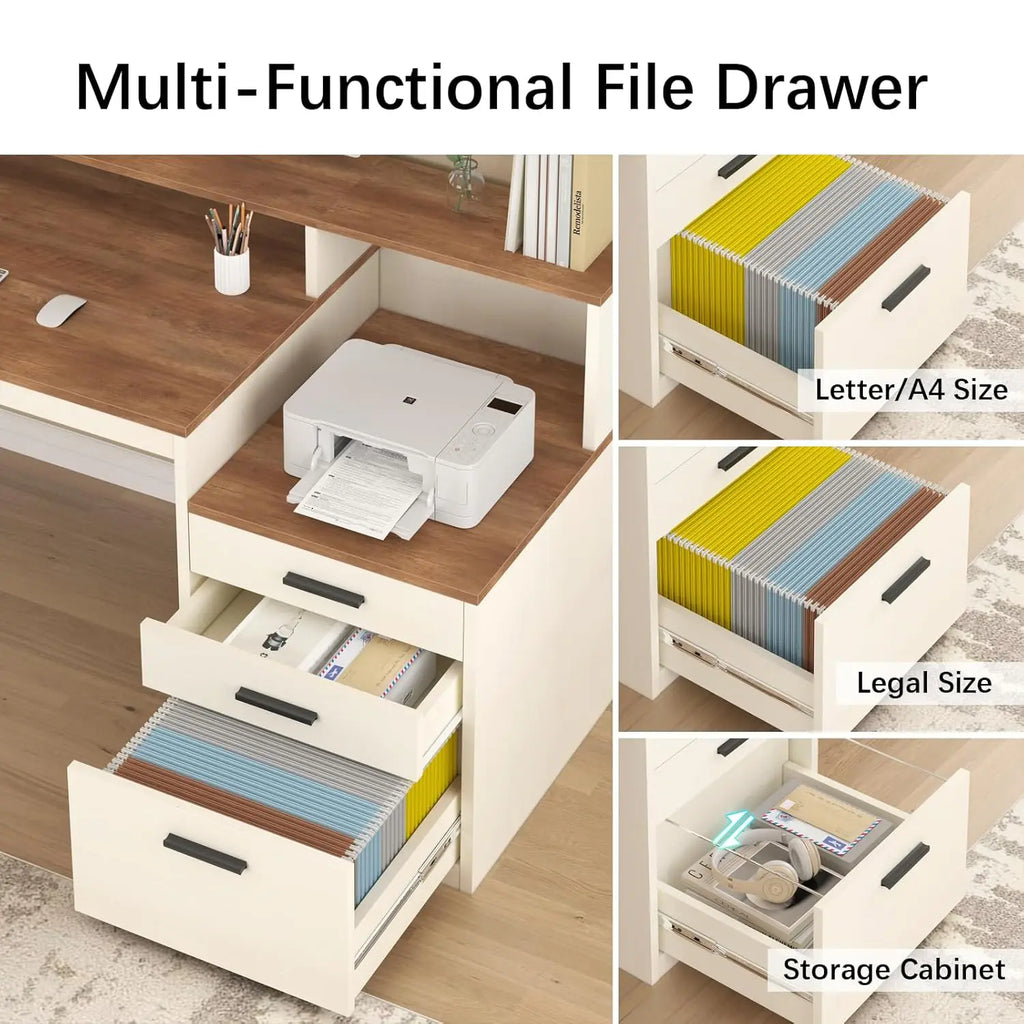 65" Computer Desk 3 Drawers, Storage Shelves