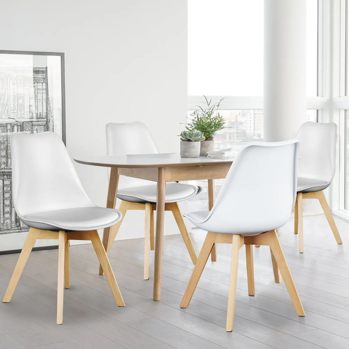 Set of 4 Wooden & PU-Leather Dining Chairs