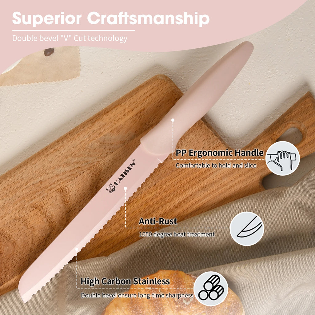 14-Pcs Titanium Coated Pink Kitchen Knife Set