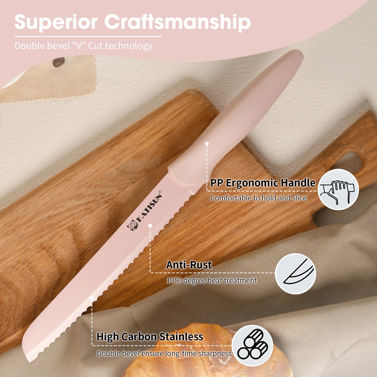 14-Pcs Titanium Coated Pink Kitchen Knife Set