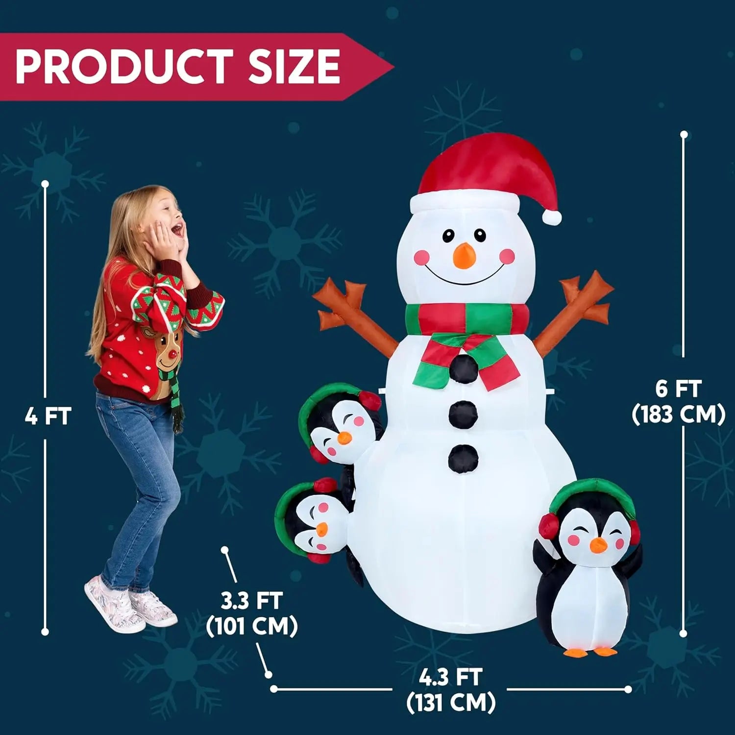 Snowman & Penguin Inflatable Decoration W/ LEDs