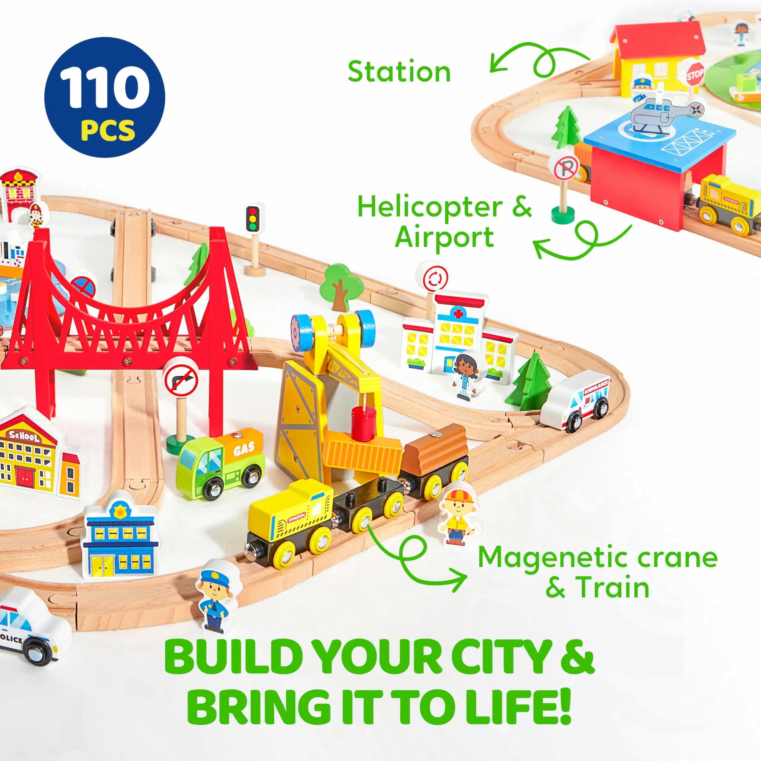 Joyfy 110/60 Pcs Wooden Train Set
