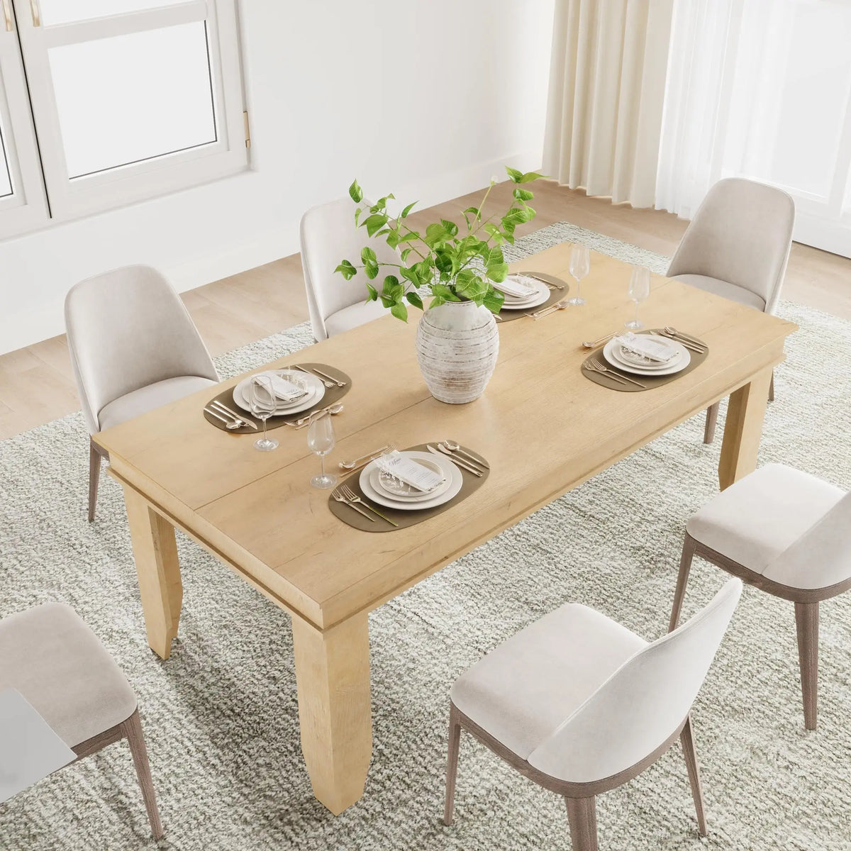 Farmhouse Wooden Dining Table For 4-6