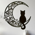 HelloYoung Black Cat On The Moon Wall Pediments, Cat And Moon Metal Wall Decor, Cat Wall Sculpture for Cats Lover, Home Decor