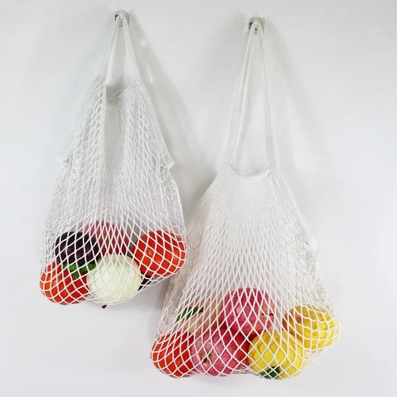 2-Pcs Reusable Cotton Mesh Produce Shopping Tote