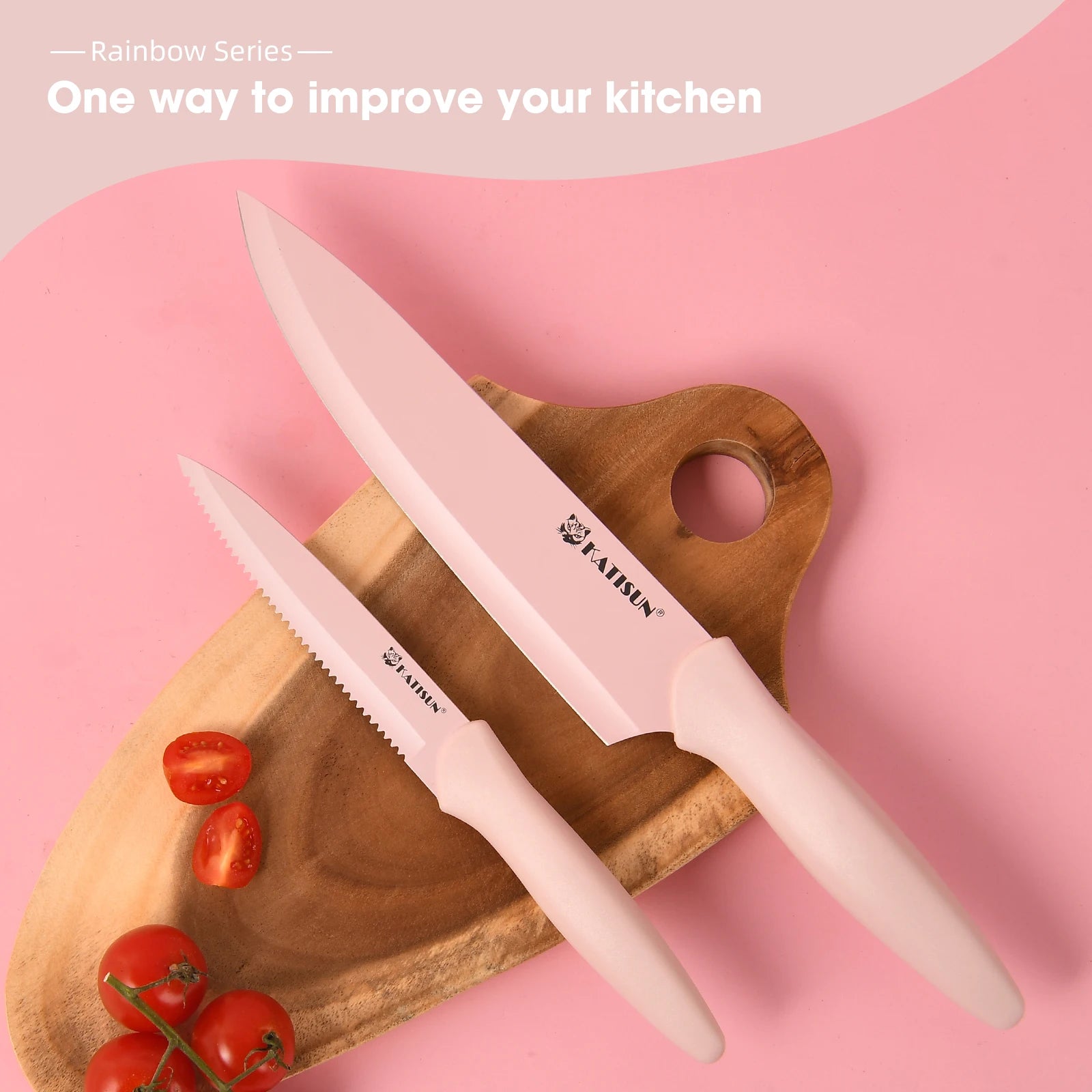 14-Pcs Titanium Coated Pink Kitchen Knife Set