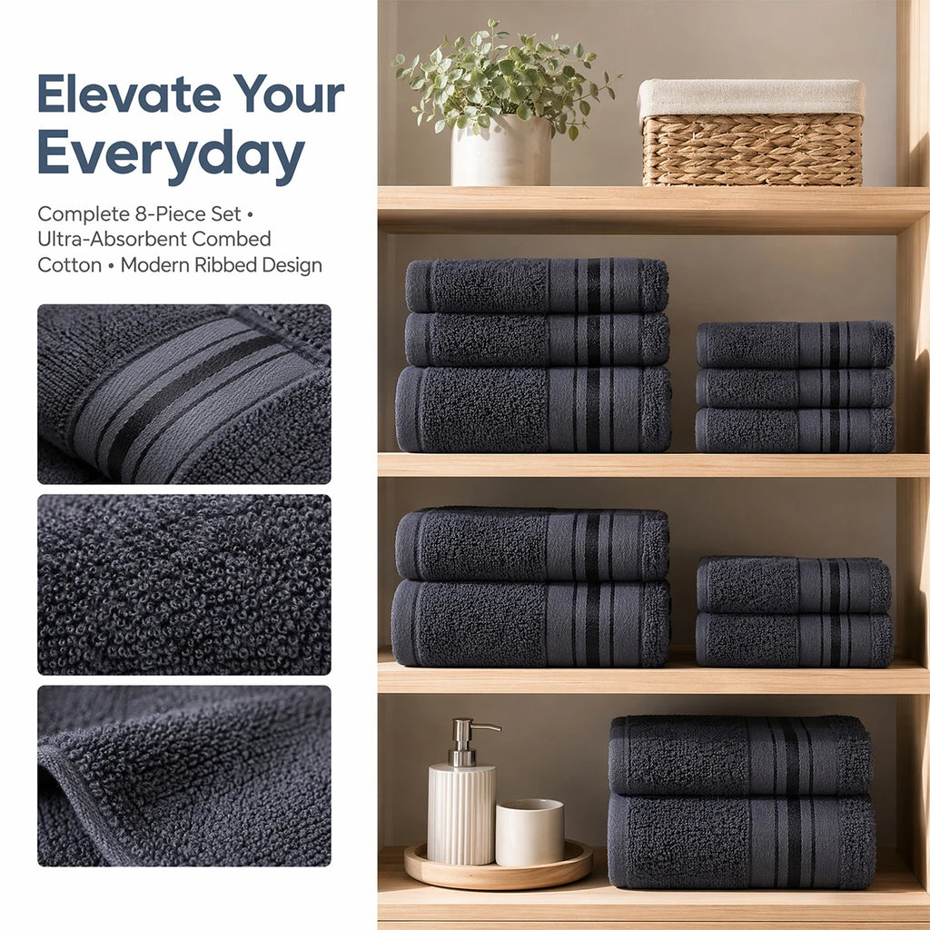8 Piece Luxury Towel Set – 100% Ring Spun Cotton