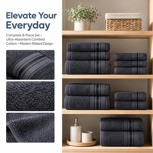 8 Piece Luxury Towel Set – 100% Ring Spun Cotton
