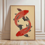 Japanese Red Koi Fish Canvas Wall Art Minimalist Poster