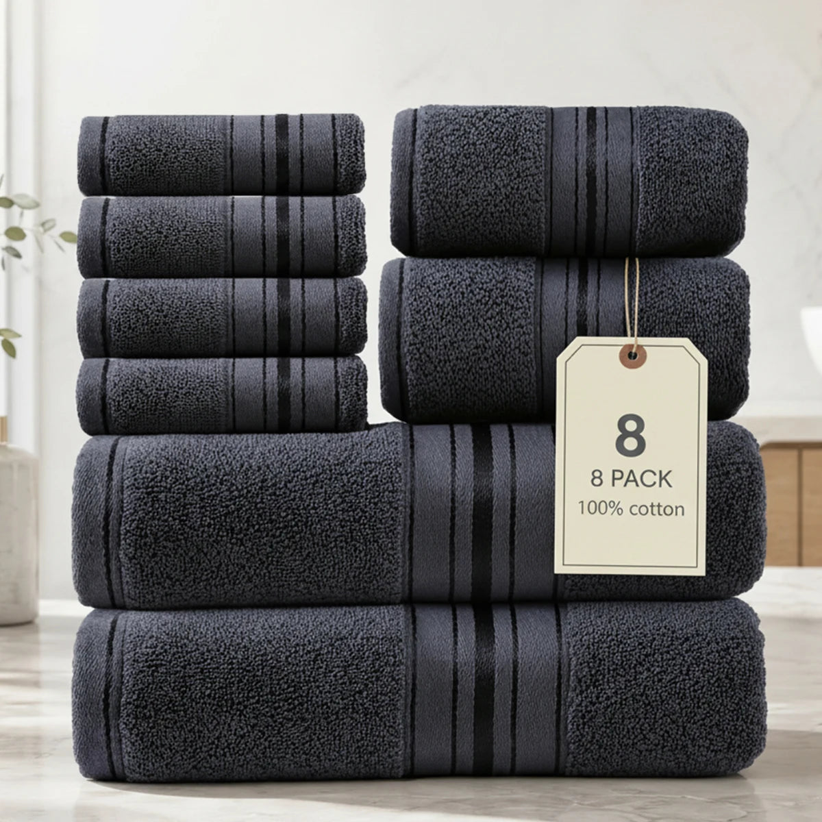 8 Piece Luxury Towel Set – 100% Ring Spun Cotton