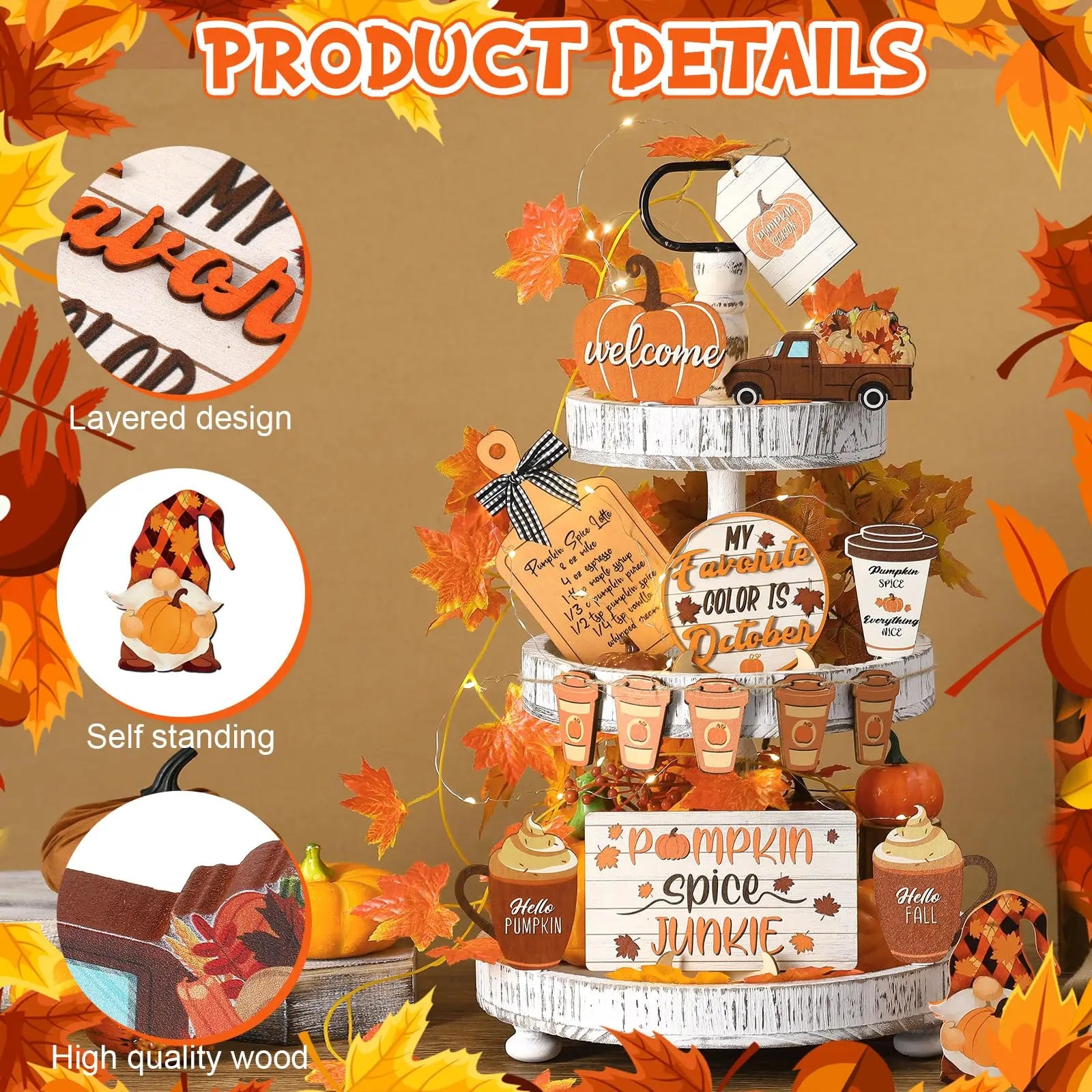 15 Pcs Fall Tiered Tray Decor Set