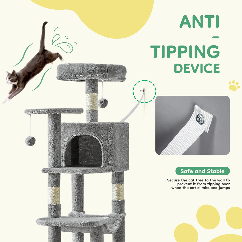 Multi-Cat Climbing Tower With Condo, Hammock, Scratch-Post
