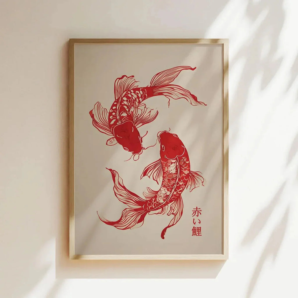 Japanese Red Koi Fish Canvas Wall Art Minimalist Poster