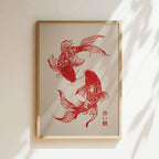 Japanese Red Koi Fish Canvas Wall Art Minimalist Poster