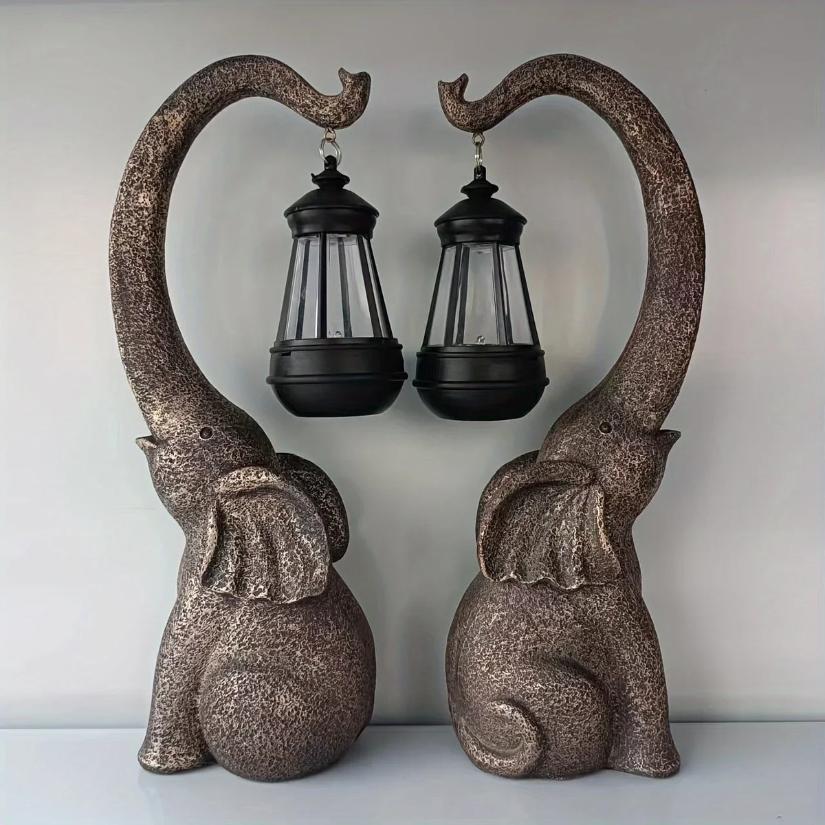 Balcony Landscaping Layout Imitation Stone Elephant Resin Atmosphere Lantern Decorations Courtyard Garden Decoration Solar Light