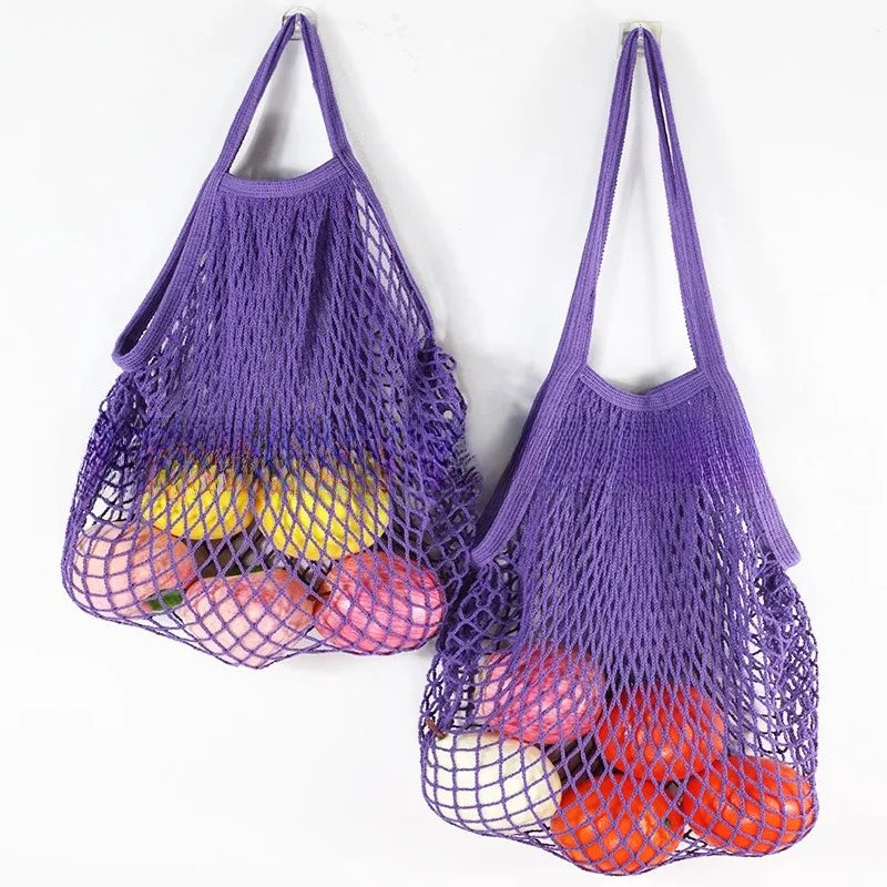 2-Pcs Reusable Cotton Mesh Produce Shopping Tote