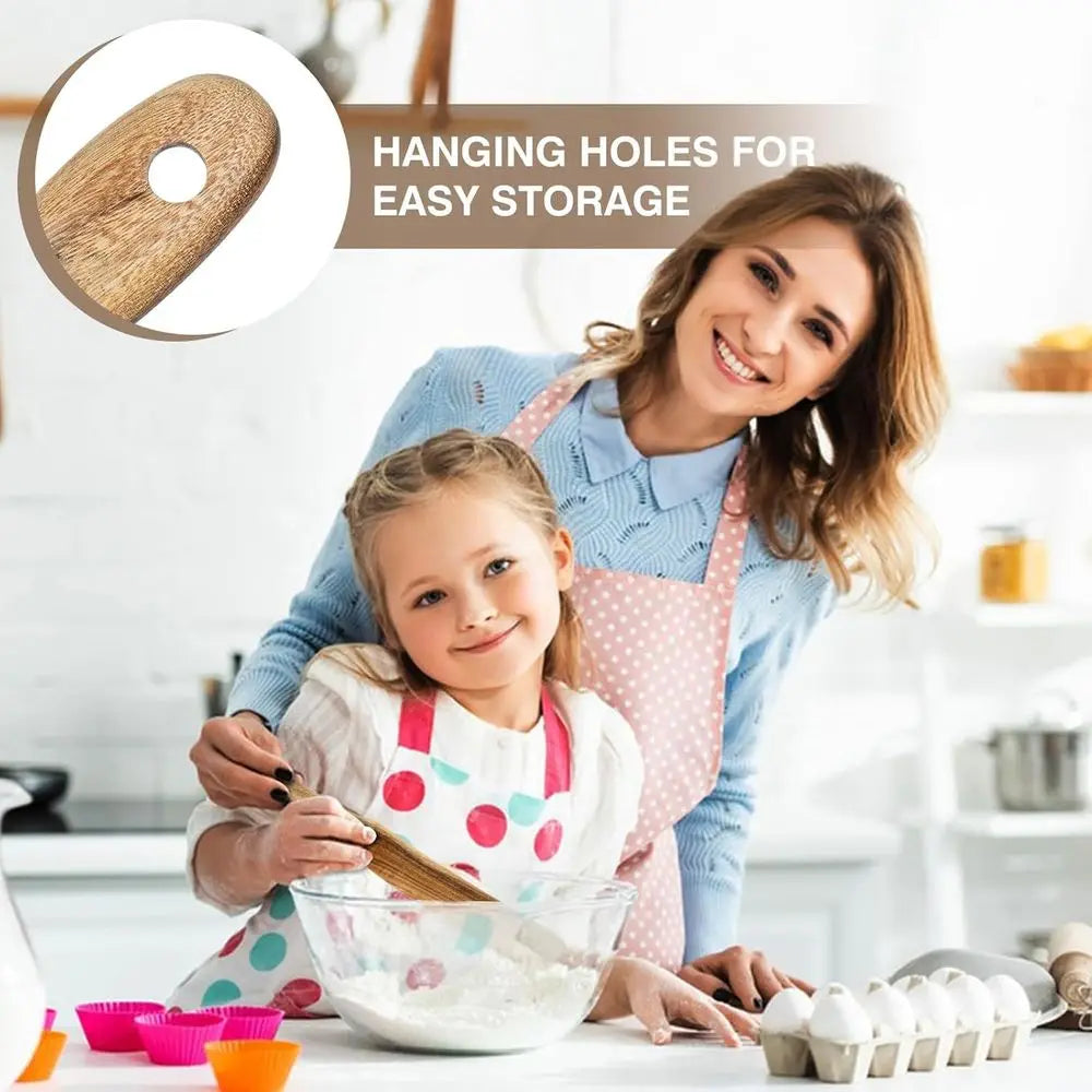2-Piece Wooden Utensil Set for Baking, Mixing, and Stirring in Non-Stick Cookware