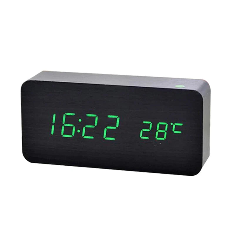 Wooden Digital Alarm Clock, With Temperature