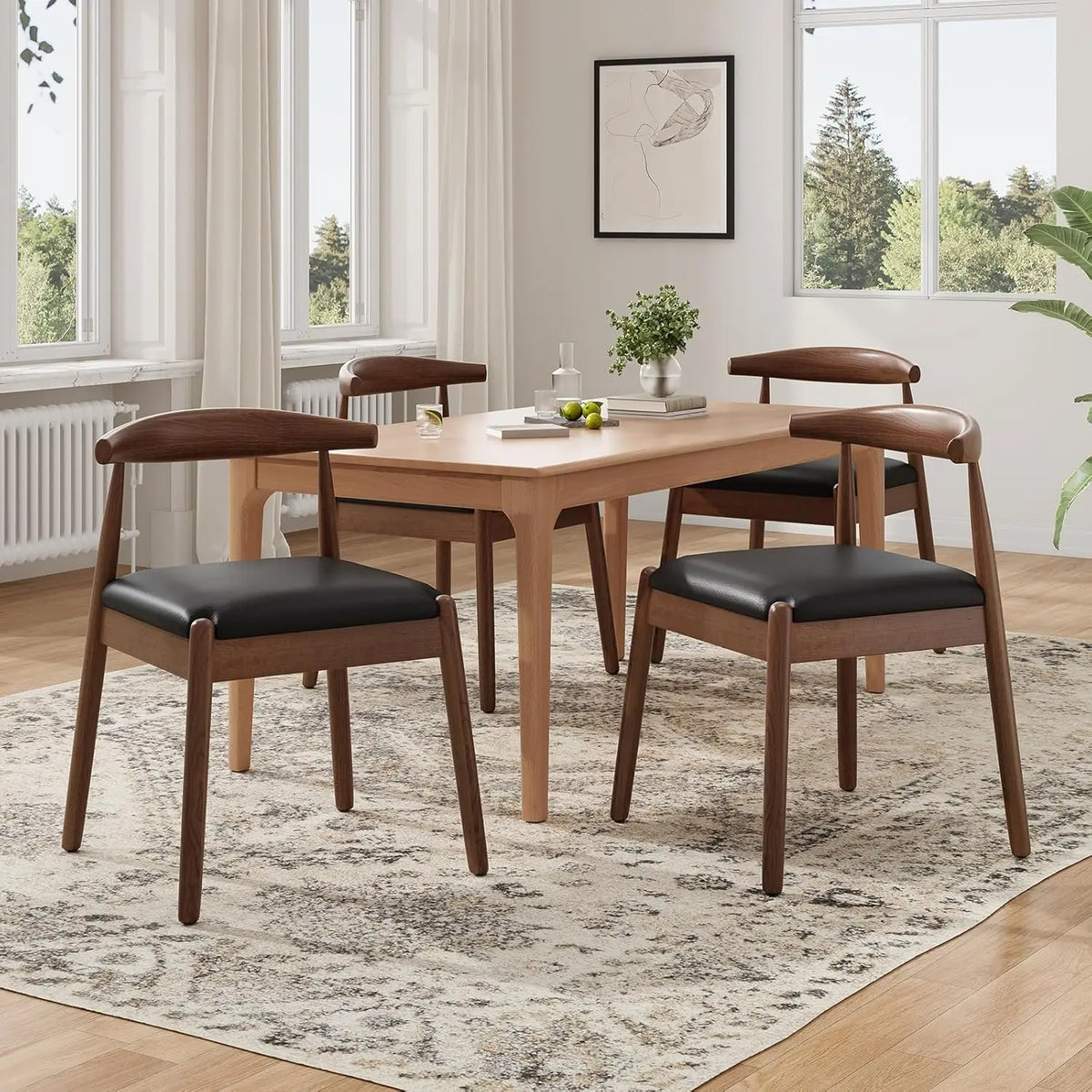 Mid-Century Modern Solid Wood Dining Chairs Set of 2