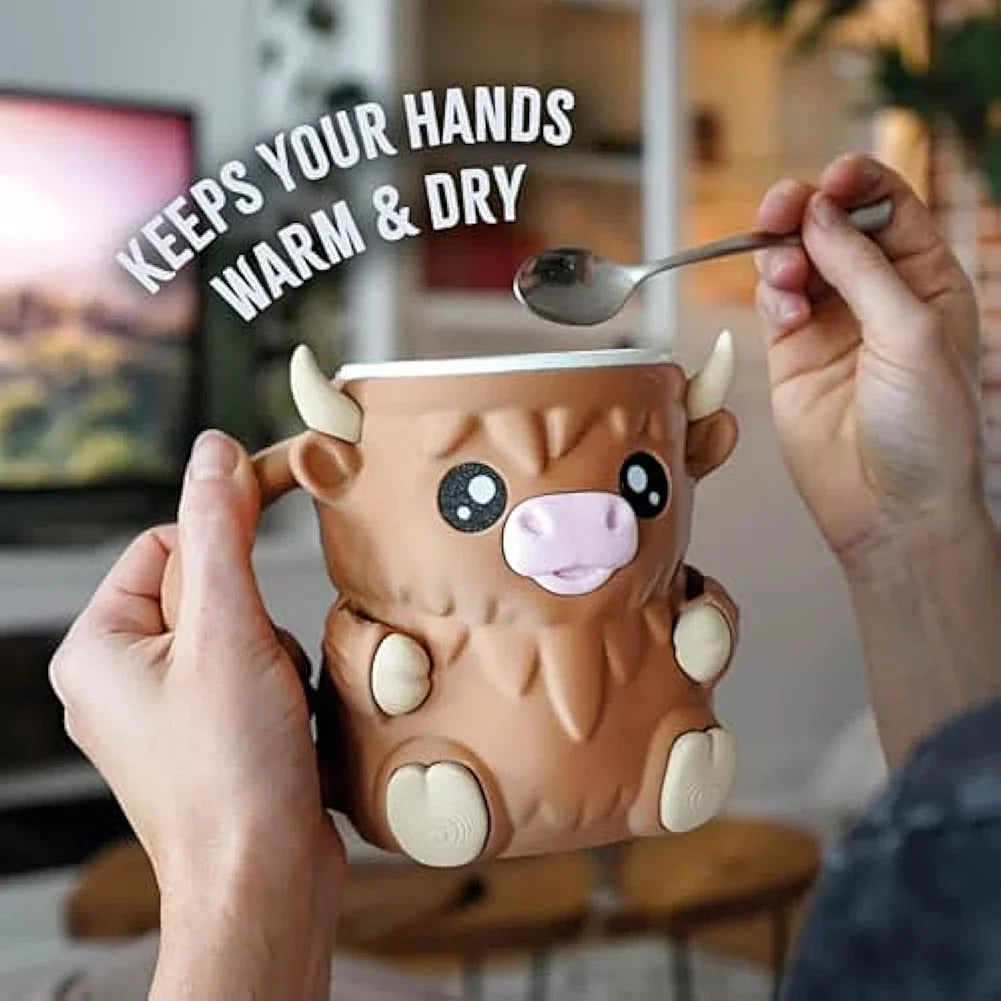 Highland Cow Ice Cream Pint Holder with Spoons