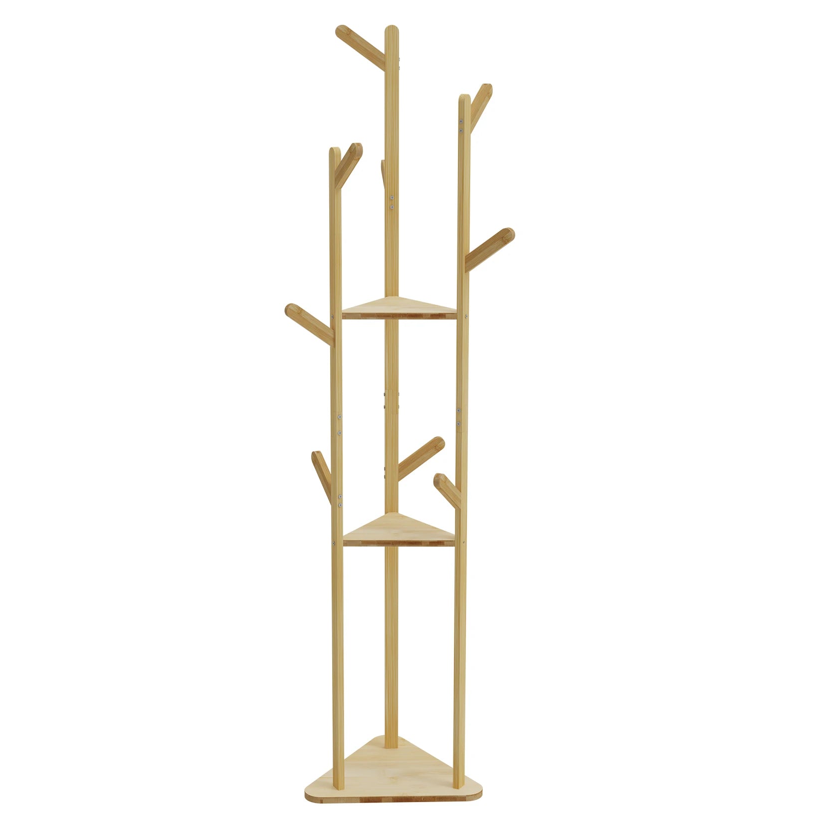 Bamboo Clothing/Coat/Shoe Stand With Hooks & Shelves