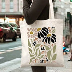 Boho Floral Print Reusable Canvas Tote Bag