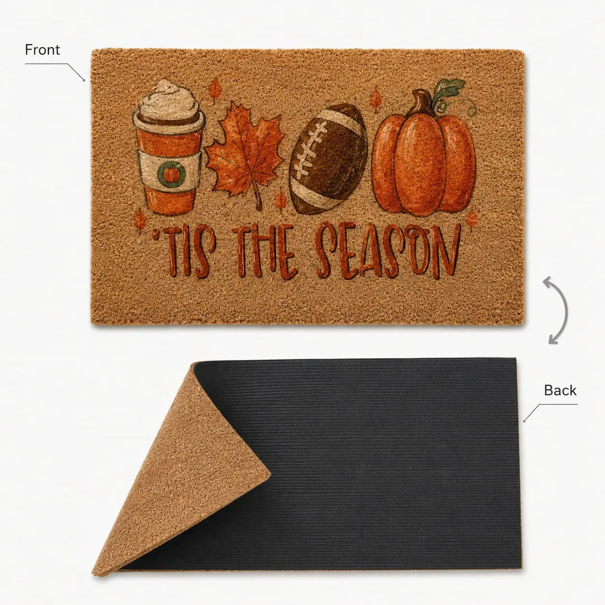Coffee Pumpkin Leaf Football Coir Welcome Mat