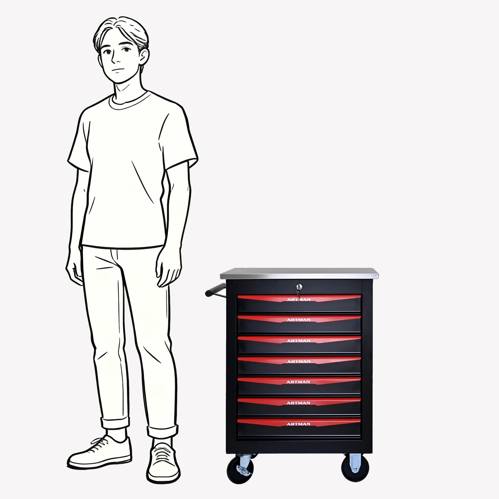 7 Drawer Rolling Tool Box Heavy-Duty Steel