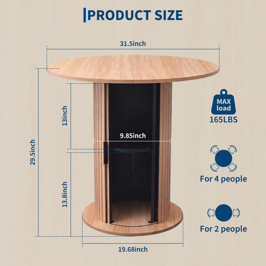 Round Dining Table For 2-4 With Center Storage