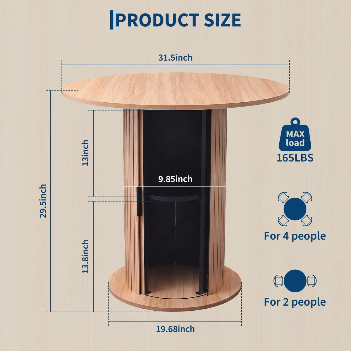 Round Dining Table For 2-4 With Center Storage
