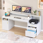 65" Computer Desk 3 Drawers, Storage Shelves
